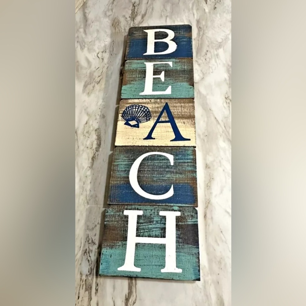 Distressed Beach Slatted Wood Wall Plaque 23.5x6.5 Inch Painted Beachcombers